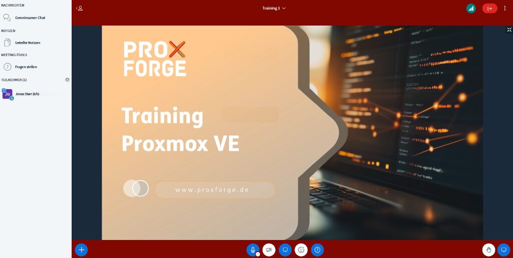 Interaktive Proxmox VE Live-Schulung mit Trainer Jonas Sterr und geteilten Notizen